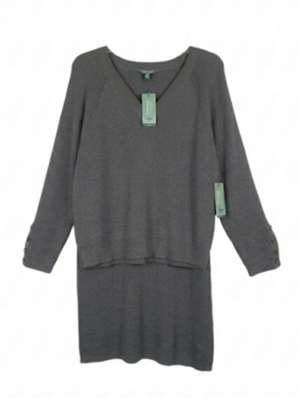 Terra&Sky womens 2X midi v-neck Sweater set midi in charcoal gray. New